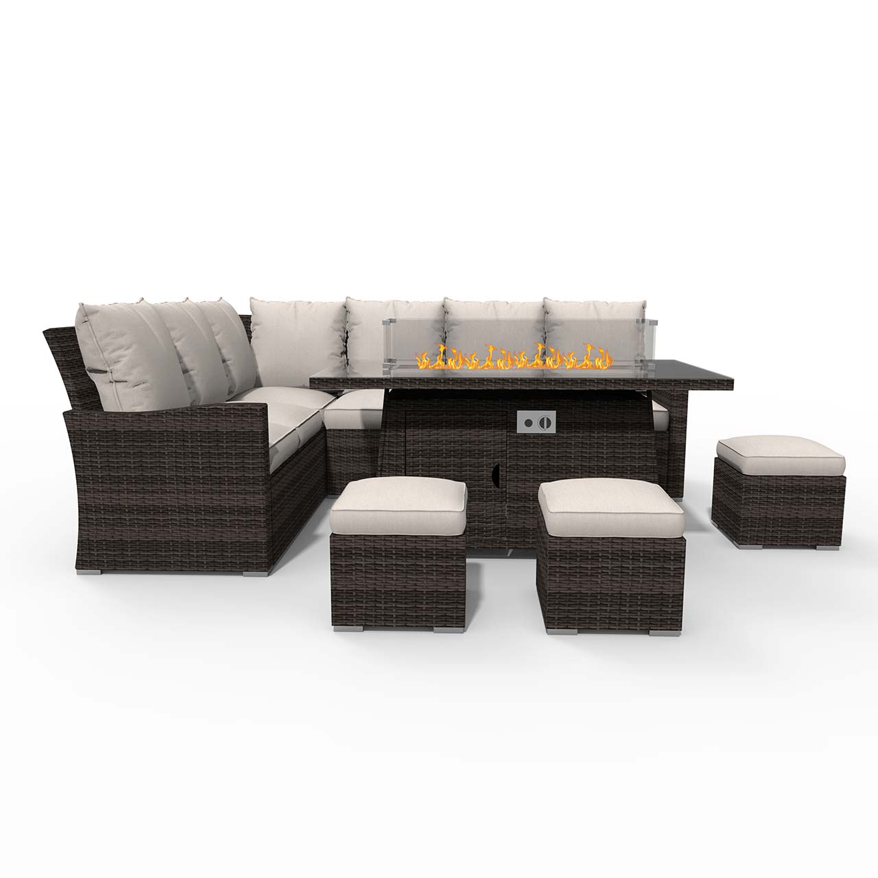 9 Seaters Outdoor Wicker Sofa Set with Gas Fire Table